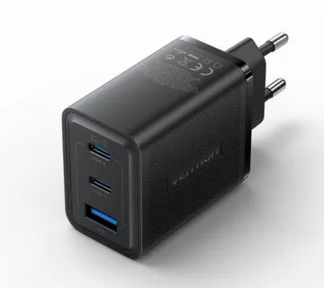 Vention 3-Port USB (C C A) GaN Charger (65W 65W 30W) EU-Plug, Black - Umag