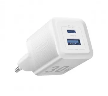 Vention 2-Port USB (C A) GaN Charger (30W 30W) EU-Plug, White - Umag