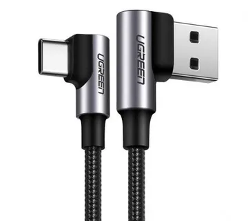 UGREEN USB-C (M) na USB-A (M), kutni 90°, 3A, pleteni kabel MFi, crni, 2.0m - Umag