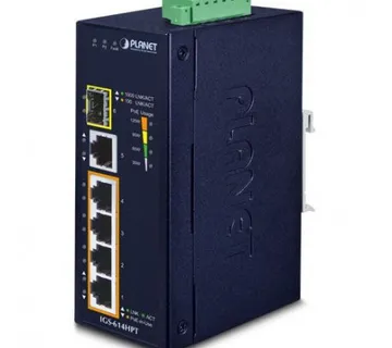 Planet Industrial 6-Port (4x 1G 802.3at PoE RJ45 1x GbE 1x 100 1000X SFP Gigabit Ethernet Switch - Umag