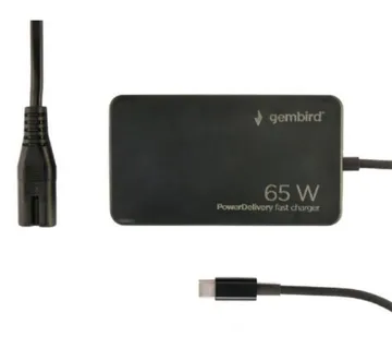 Gembird 65 W PowerDelivery GaN USB Type-C fast charger, black - Umag