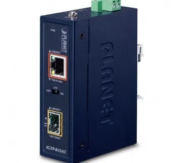 Planet Industrial Compact 100 1000-base Open Slot SFP to 1GbE RJ45 802.at PoE Media Converter (-40 to 75 C) - Umag