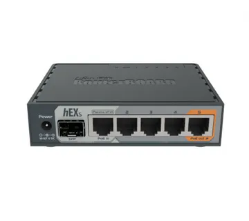 Mikrotik RB760iGS hEX S with Dual Core 880MHz MHz CPU, 256MB RAM, 5×G-LAN, SFP, USB, PoE-out-port 5, RouterOS L4, plastično k - Umag