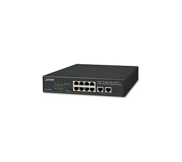 PLANET preklopnik (Switch) 10" 8-port 10/100TX 802.3at PoE + 2-port 10/100TX, rack-mountable - Umag