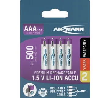 Ansmann Li-Ion batteries AAA type 500 (min. 400 mAh) 4pcs. paper blister - Umag