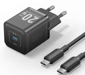 Vention 1-Port USB-C GaN Charger 20W with USB-C to USB-C Cable, 1m, Black - Umag