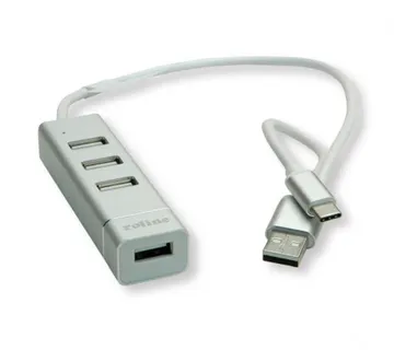 Roline Hub 4-porta USB2.0, USB Tip-A + USB-C kablovi, 0.3m - Umag