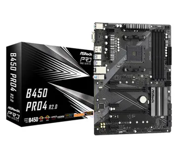 ASRock MB B450 PRO4 R2.0, S.AM4, 4xDDR4/3200, PCIe 3.0, G-LAN, USB-C, VGA/HDMI/DP, ATX - Umag