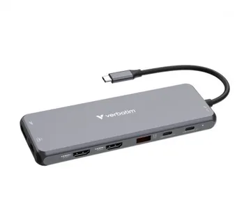 Verbatim USB-C Pro Multiport 13-port Hub, 2×HDMI, 1×DP, 1×RJ45, 3×USB-A 3.2 Gen1, 1×USB-A 3.2 Gen2, 2×USB-A 2.0, 1×Audio, 2×U - Umag