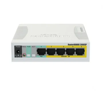 Mikrotik Cloud Smart Switch CSS106-1G-4P-1S (RB260GSP) 5-port Gigabit PoE-out smart preklopnik sa SFP cage, SwOS, plastično k - Umag