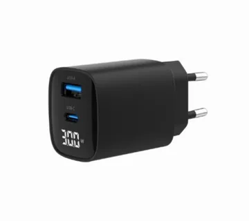 Gembird 2-port 30W USB fast charger, LCD, black - Umag
