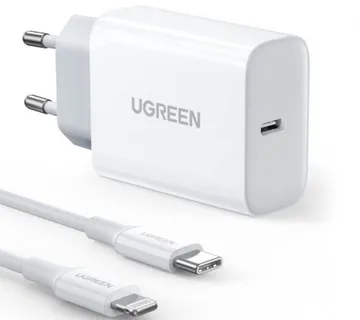 UGREEN zidni punjač 20W, USB-C, PD3.0/QC4.0, bijeli + USB-C/Lightning kabel 1.0m - Umag