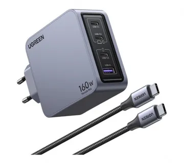 UGREEN Nexode Pro zidni punjač 160W, 3×USB-C/1×USB-A, USB-C kabel, GaN, sivi - Umag