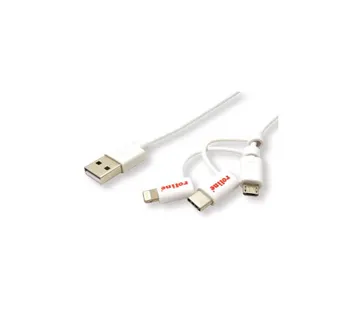 Roline USB2.0 kabel za punjenje i prijenos podataka, 8pin + MicroB + Type-C, bijeli, 1.0m - Umag