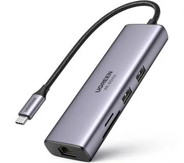 UGREEN 7-portni USB-C HUB 2xUSB-A 3.0, 1xHDMI 4K 60Hz, 1xRJ45, 1xSD, 1xTF, 1x USB-C PD, sivi - Umag