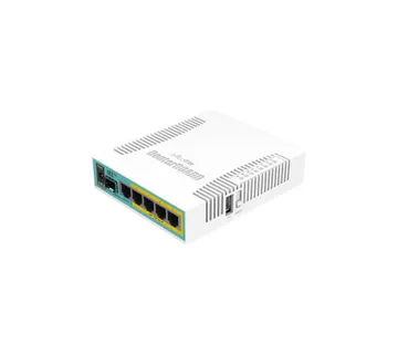 Mikrotik RB960PGS, hEX PoE, 800MHz CPU, 128MB RAM, 5×Gigabit LAN, (4×PoE izlaz), SFP, USB, RouterOS L4, plastično kućište, PS - Umag