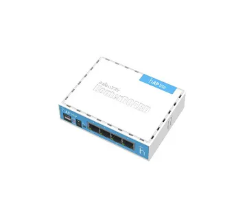 Mikrotik RB941-2nD, hAP Lite, 650MHz CPU, 32MB RAM, 4×LAN, 2.4Ghz 802.11b/g/n, integrirana antena, RouterOS L4, klasično kući - cover