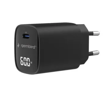 Gembird 60W USB Type-C fast charger, LCD, black - Umag