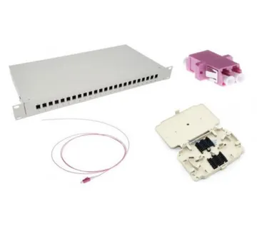 NFO Patch Panel 1U 19" Closed - Multimode 24x LC OM4 Duplex Adapter Pigtail kazeta SET - Umag