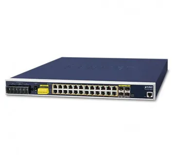 Planet Industrial L3 24-Port GbE RJ45 802.3at PoE 4 Ports Shared 1G Open Slot SFP Managed Ethernet Switch (-40~75C) - Umag
