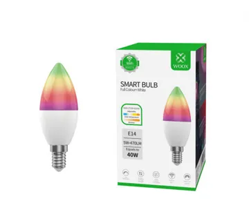 WOOX WiFi Smart LED RGB+CCT žarulja E14, 5W, 470lm, 2700K-6500K dimabilna, WooxHome app, glasovna kontrola - Alexa &amp; Google A - Umag