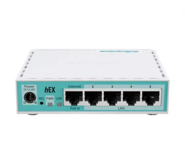 Mikrotik hEX refresh, 950 MHz CPU, 512MB RAM, 5×LAN, USB-A, POE support, RouterOSv7, metalno kućište, PSU - Umag