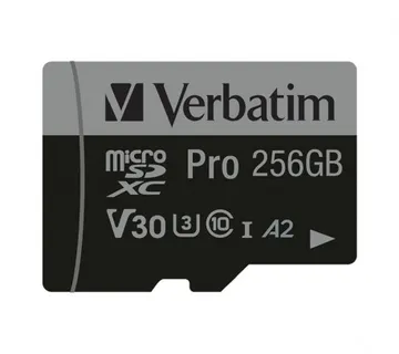 Verbatim memorijska kartica PRO Micro SDXC 256GB, U3, A2, V30, Class 10 Card + adapter - cover