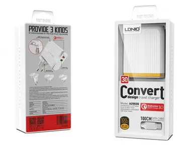 Komplet adapter LDNIO A2502Q 220v 2x USB 1x QC 3.0 1x 2,4A + USB C kabel - Umag