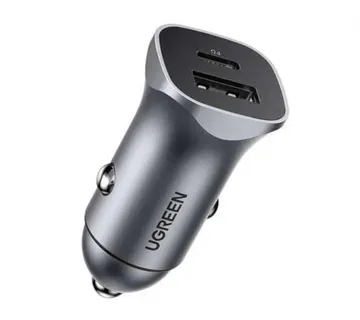 UGREEN auto punjač 30W, USB-C+USB-A, PD3.0/QC3.0, sivi - Umag