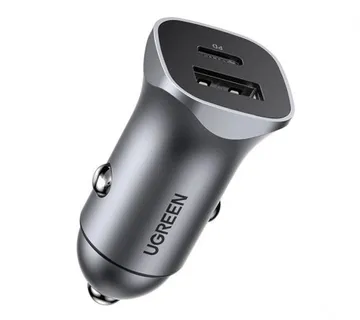 UGREEN auto punjač 24W, USB-C+USB-A, PD3.0/QC3.0, srebrni - Umag
