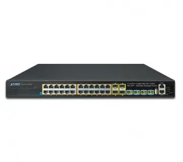 PLANET Layer 3 24-Port 10/100/1000T 802.3at PoE with 4-port shared 100/1000X SFP + 4-Port 10G SFP+ Stackable Managed Gigabit - Umag