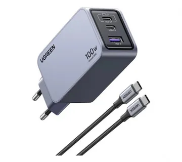 UGREEN Nexode Pro Mini FC zidni punjač 100W, 2x USB-C, USB-A, USB-C kabel, GaN, sivi - Umag