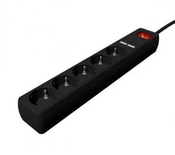 Gembird Power strip with USB charger, 5 sockets, 1.5 m, USB 2A, black - Umag