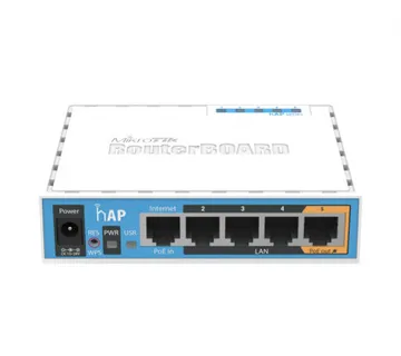 Mikrotik RB951Ui-2nD hAP, 650MHz CPU, 64MB RAM, 5×LAN, 2.4Ghz 802.11b/g/n, integrirana antena, USB, RouterOS L4, plastično ku - Umag