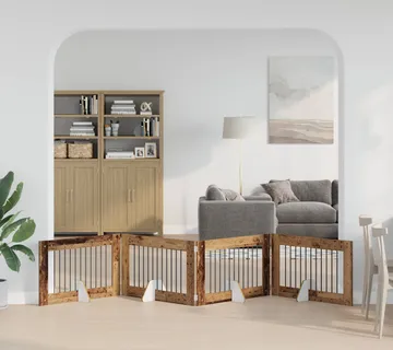 vidaXL Preklopna vrata za pse s postoljem 4 kom. Staro drvo 401 cm - Venlo