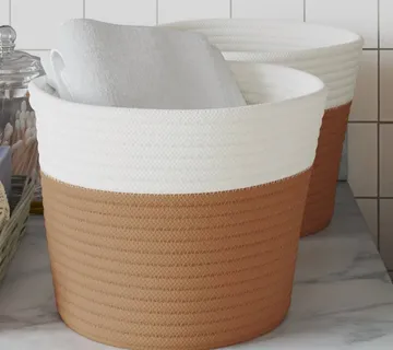 vidaXL Košare za pohranu 2 kom smeđe-bijele Ø 24 x 18 cm pamučne - Venlo
