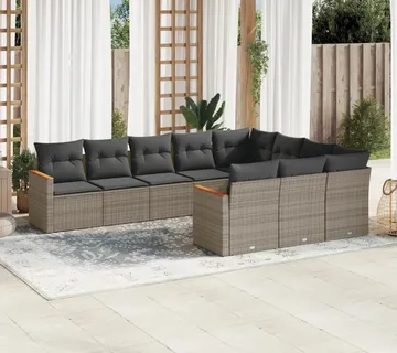 vidaXL 10-dijelni set vrtnih sofa od poliratana s jastucima sivi - Venlo
