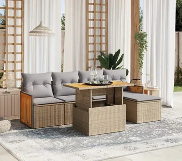 vidaXL 6-dijelni set vrtnih sofa s jastucima bež od poliratana - Venlo