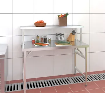 vidaXL Kuhinjski radni stol s policom 120x60x115 cm nehrđajući čelik - Venlo