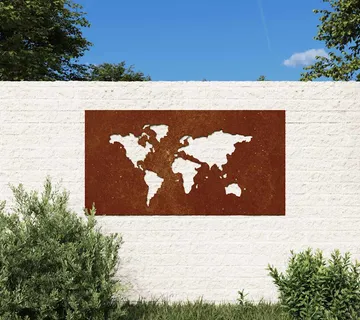 vidaXL Vrtni zidni ukras 105x55 cm čelik COR-TEN uzorak karte svijeta - Venlo
