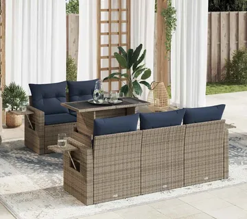 vidaXL 6-dijelni set vrtnih sofa s jastucima sivi od poliratana - Venlo