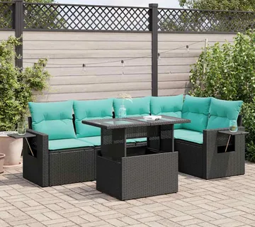 vidaXL 6-dijelni set vrtnih sofa s jastucima crni od poliratana bagrem - Venlo