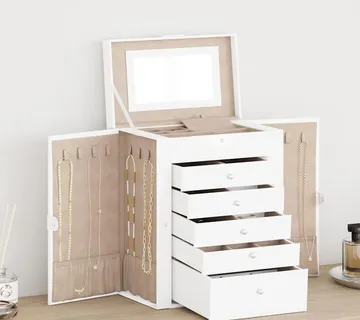 vidaXL Kutija za nakit 6slojna s ogledalom koje može zaključati bijela - Venlo