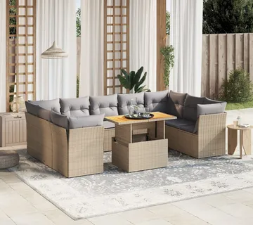 vidaXL 10-dijelni set vrtnih sofa s jastucima bež od poliratana - Venlo