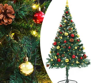 vidaXL Umjetno osvijetljeno božićno drvce s kuglicama zeleno 150 cm - Venlo