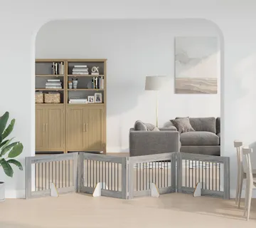 vidaXL Preklopna vrata za pse s postoljem 4 kom. Siva Sonoma 401 cm - Venlo