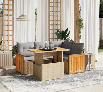 vidaXL 5-dijelni vrtni set sofa s jastucima bež od poliratana - Venlo