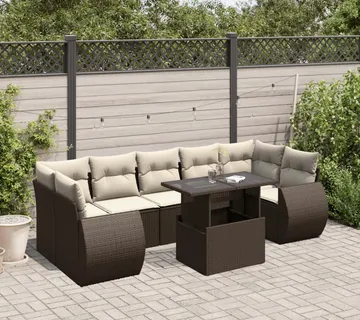 vidaXL 8-dijelni set vrtnih sofa s jastucima smeđi od poliratana - Venlo
