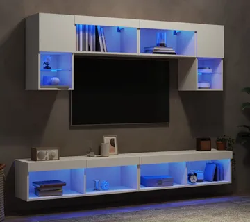 vidaXL 6-dijelni zidni TV elementi s LED svjetlima bijeli drveni - Venlo