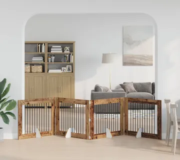 vidaXL Preklopna vrata za pse s postoljem 4 kom. Staro drvo 401 cm - Venlo